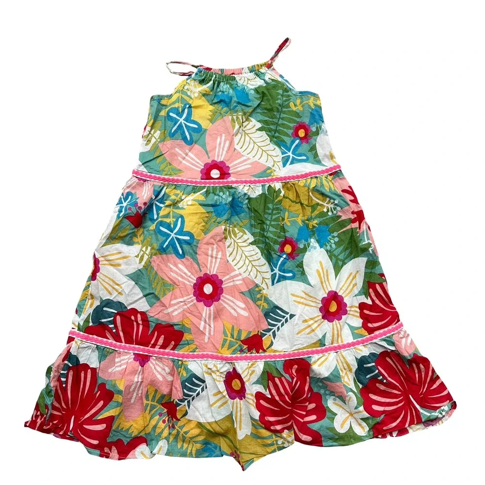 Kidpik Tiered Dress Size Small 7/8 Multi Cotton Lively Tropical Floral Casual